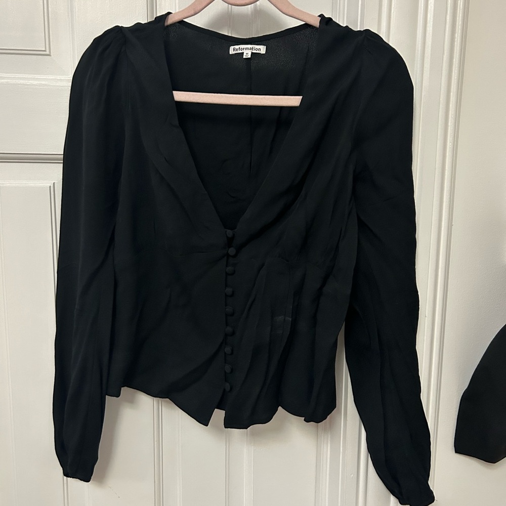 Reformation Reign Top Black Smocked Sweetheart Neckline Regency Size Medium